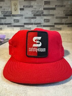 Vintage Safety Kleen Patch Red Meshback Snapback Made in USA Trucker Hat Cap